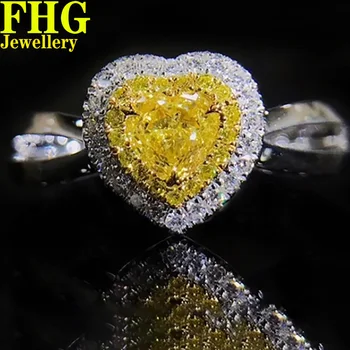 18K Au750 White Gold Ring.47Carat Prírody Diamond Yellow diamond láska Srdce krúžok Svadobné Party Zapojenie Výročie Krúžok
