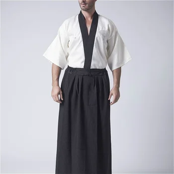 Muži Japonské Kimono Yukata Nastaviť Šaty, Šaty Maškarný Cosplay Kostým Retro Čierna Biela Nastaviť 904-B316