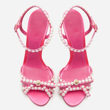 Sexy Pearl Vysoké podpätky, topánky Ženskej Módy Popruh Elegantné Sandále String Perličiek Ženy Šaty, Topánky Sladké Sandále Pre Dievčatá