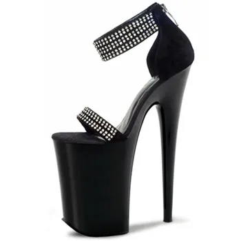 Super black sequined podpätky na 20 cm fáze.Nočný klub módne sandále, model pól-tanec sandále