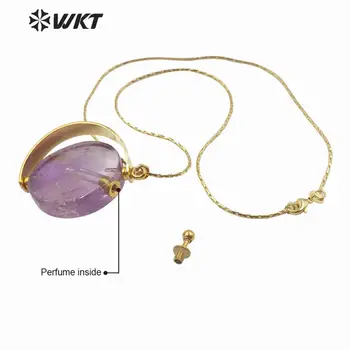 WT-N1205 prírodného kameňa parfum fľašu náhrdelník úžasné ženy móda zlatom ráme novej vírivky prívesok náhrdelník elegantný náhrdelník